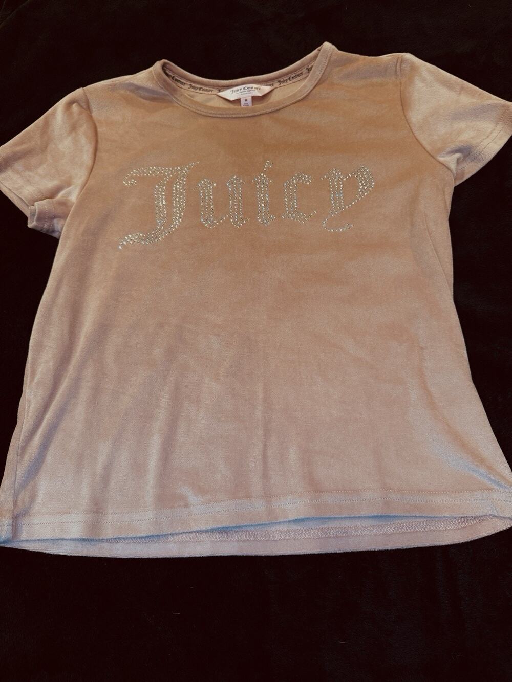 Juicy Couture Pink Velour Rhinestone Logo Sleepwear Top Short Sleeve Medium
